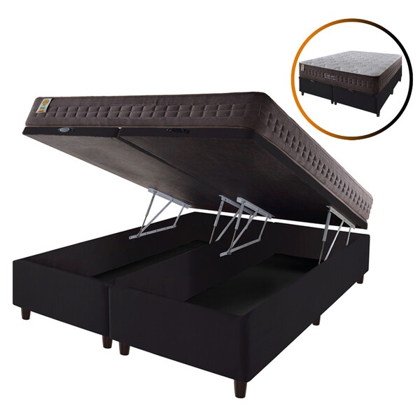 Cama Box Baú Queen Preto + Colchão Molas Ensacadas Orlando 15