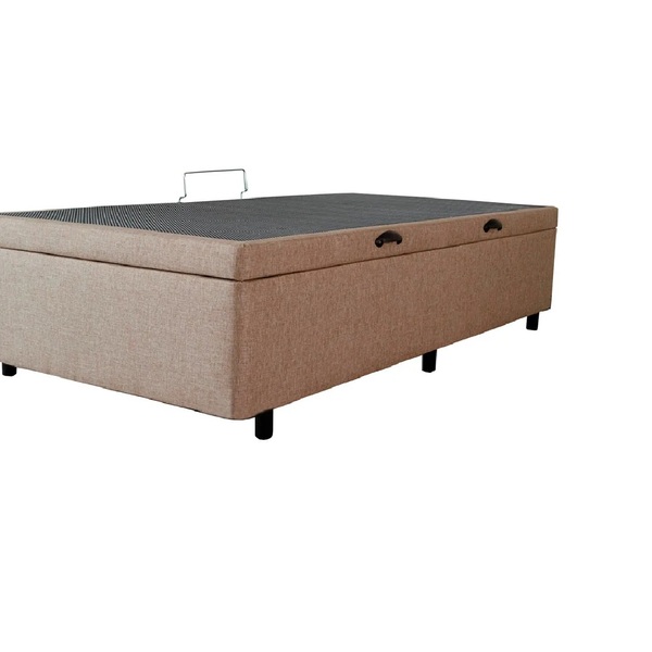Cama Box Baú Solteirão King Blindado Linhão Bege 203x96x44 Cm