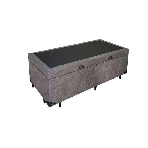 Cama Box Baú Solteirão King Blindado Suede Cinza 203x96x44 Cm