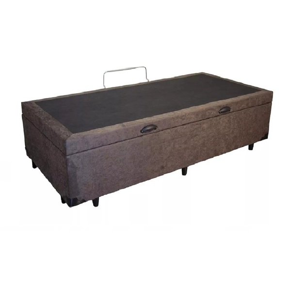 Cama Box Baú Solteirão King Blindado Suede Marrom 203x96x44 Cm