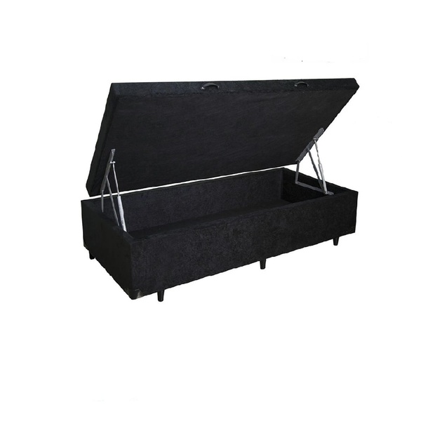 Cama Box Baú Solteirao King Suede Preto Com 203x96x44cm