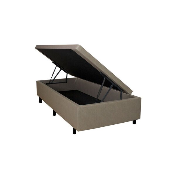 Cama Box Baú Solteiro 88x188x42cm Bege Com Pistão A Gás Bege