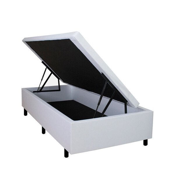 Cama Box Baú Solteiro 88x188x42cm Branco Com Pistão A Gás Bra