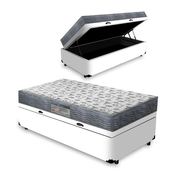 Cama Box Baú Solteiro + Colchão Ortobom D33 Iso 100 78 cm
