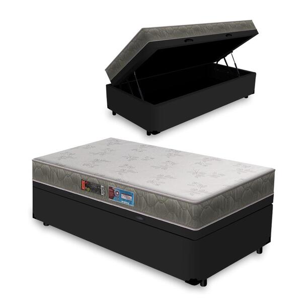 Cama Box Baú Solteiro  Preto + Colchão De Espuma D33 - Castor