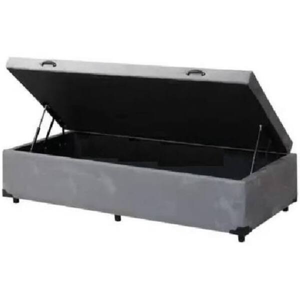 Cama Box Baú Solteiro Blindado Sintético Cinza Com 78cm De La