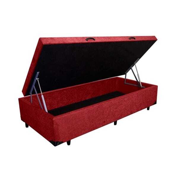 Cama Box Baú Solteiro Blindado Suede Vermelho Com 78cm De Lar