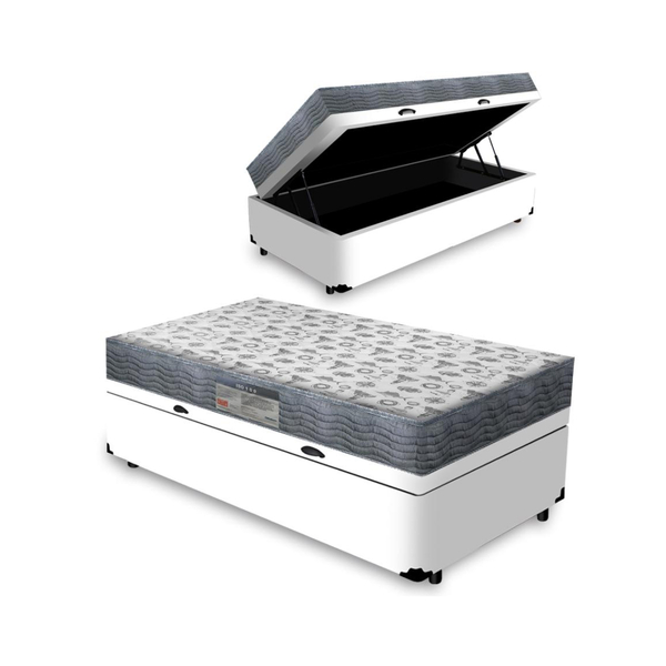 Cama Box Baú Solteiro Branca + Colchão Ortopédico D33 - Ortob