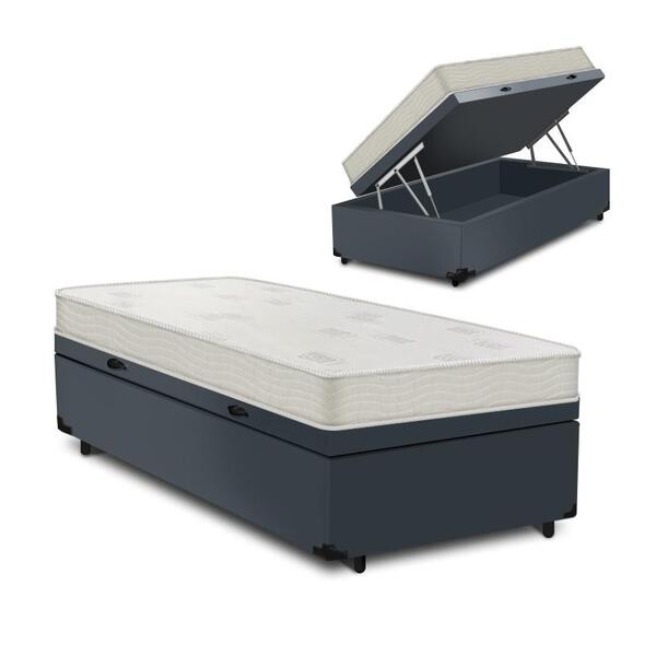Cama Box Baú Solteiro Cinza + Colchão De Espuma D23 - Ortobom
