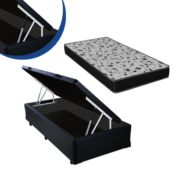 Cama Box Baú Solteiro Colchão Espuma D33 Bordado + Box Sintét