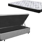 Cama Box Baú Solteiro Colchão Espuma D33 Bordado + Box Suede