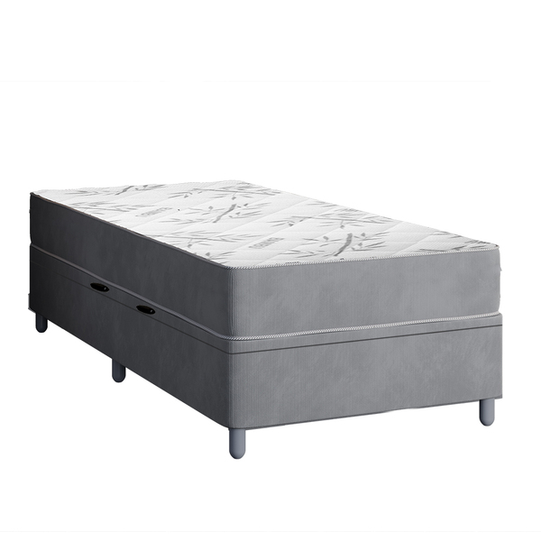 Cama Box Baú Solteiro Colchão Espuma Egito 88x188x60cm Cinza