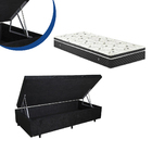 Cama Box Baú Solteiro Colchão Molas Bonnel + Box Suede Preto