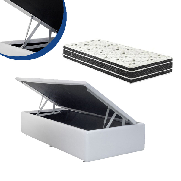 Cama Box Baú Solteiro Colchão Molas Ensacadas + Box Sintético