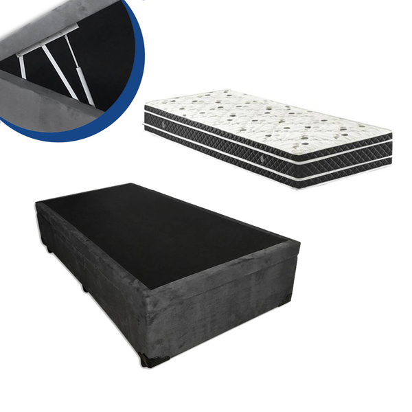 Cama Box Baú Solteiro Colchão Molas Ensacadas + Box Suede Cin