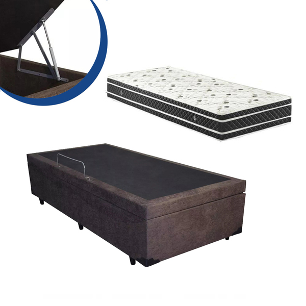 Cama Box Baú Solteiro Colchão Molas Ensacadas + Box Suede Mar
