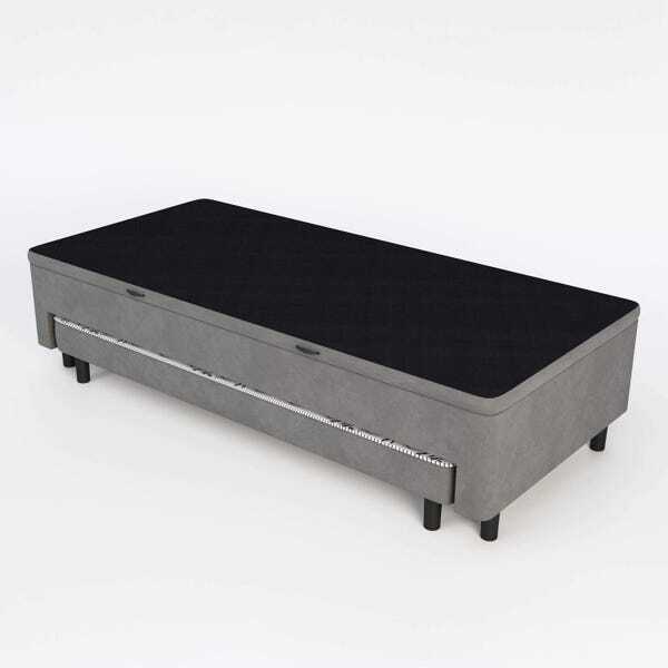 Cama Box Bau Solteiro Com Auxiliar Semi Ortopedica Suede Cinz