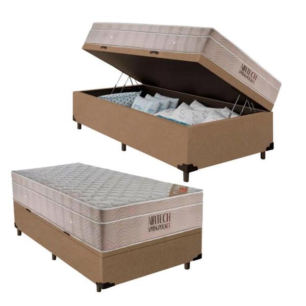 Cama Box Baú Solteiro King + Colchão De Molas Ensacadas Ortob