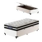 Cama Box Baú Solteiro King Branca + Colchão De Molas Ensacada