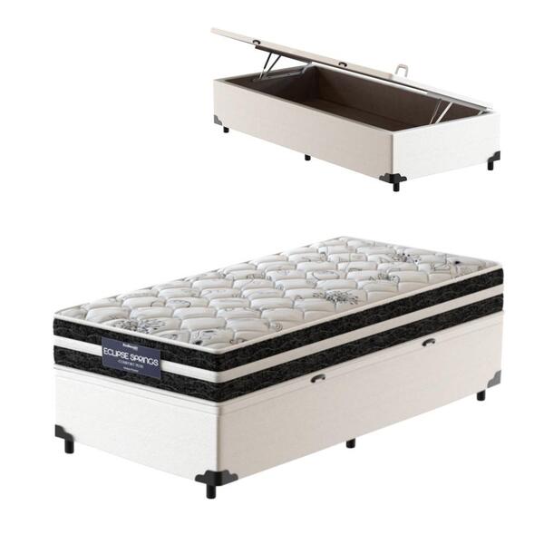 Cama Box Baú Solteiro King Branca + Colchão De Molas Ensacada