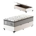 Cama Box Baú Solteiro King Branco + Colchão De Molas Ensacada