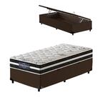 Cama Box Baú Solteiro King Marrom + Colchão Molas Ensacadas -