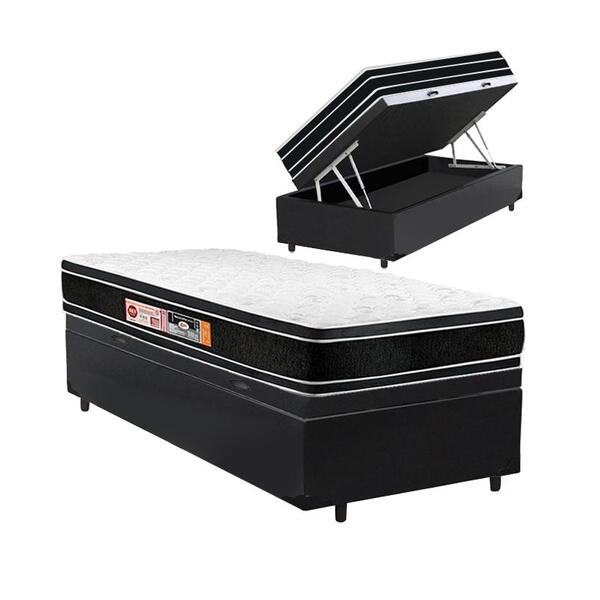 Cama Box Baú Solteiro King Preta + Colchão Espuma D33 - Castor - Black  White Double Face 96x203x69cm | Leroy Merlin