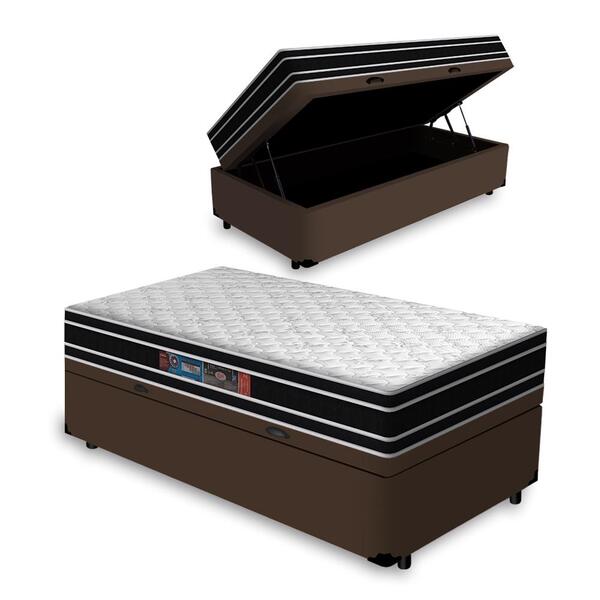 Cama Box Baú Solteiro Marrom + Colchão De Espuma D33 - Castor