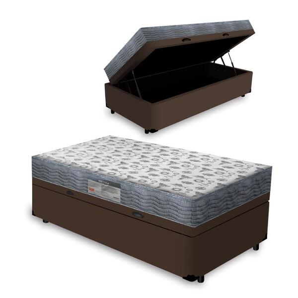Cama Box Baú Solteiro Marrom + Colchão Ortopédico D33 - Ortob