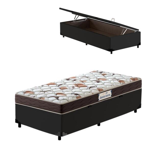 Cama Box Baú Solteiro Preta + Colchão De Espuma D45 - Probel