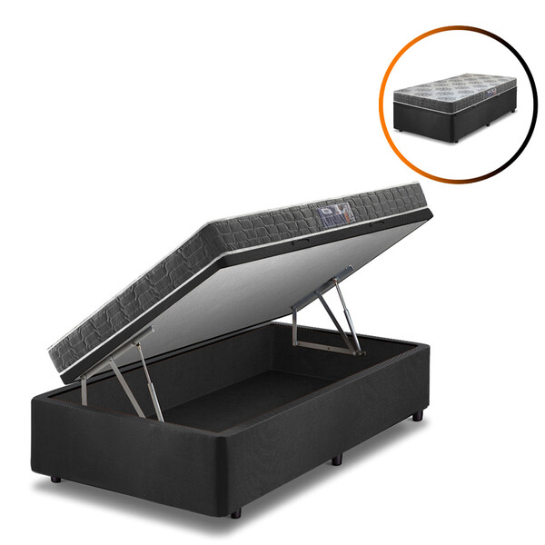 Cama Box Baú Solteiro Preta + Colchão Washington Espuma D23 L