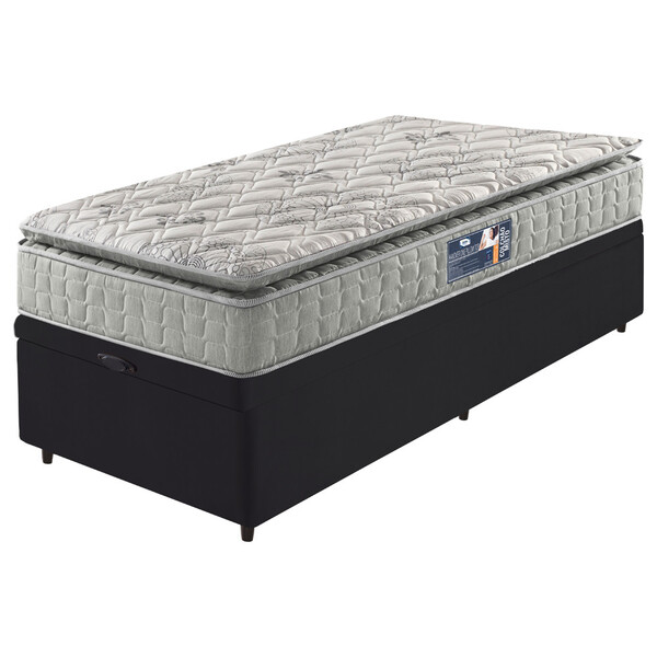 Cama Box Baú Solteiro Preto + Colchão Ortopedico Espuma D33 P