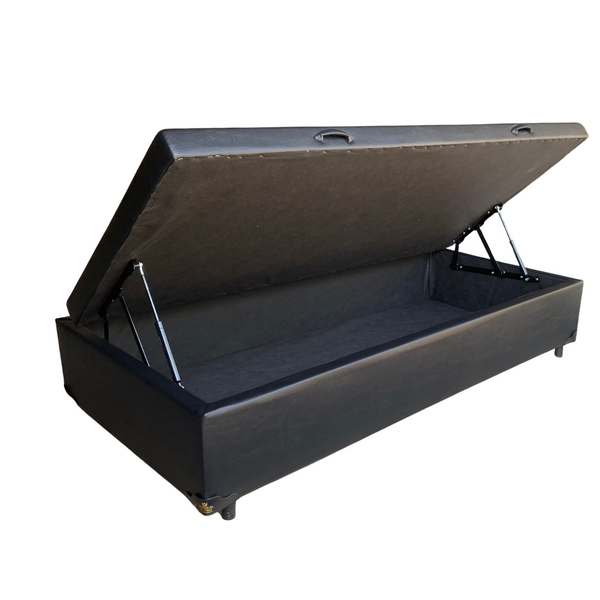 Cama Box Baú Solteiro Sintético Preto Com Pistão A Gás - Impe