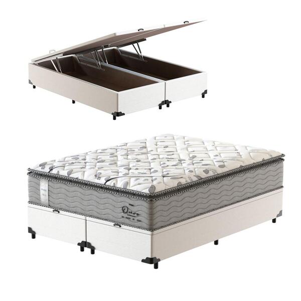 Cama Box Baú Super King Branco + Colchão De Molas Ensacadas -