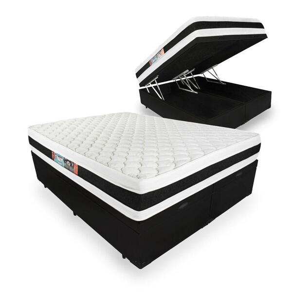 Cama Box Baú Super King Preta + Colchão Castor Espuma D45 - B