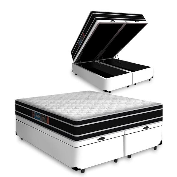 Cama Box Baú Super King Preta + Colchão De Espuma D33 - Casto