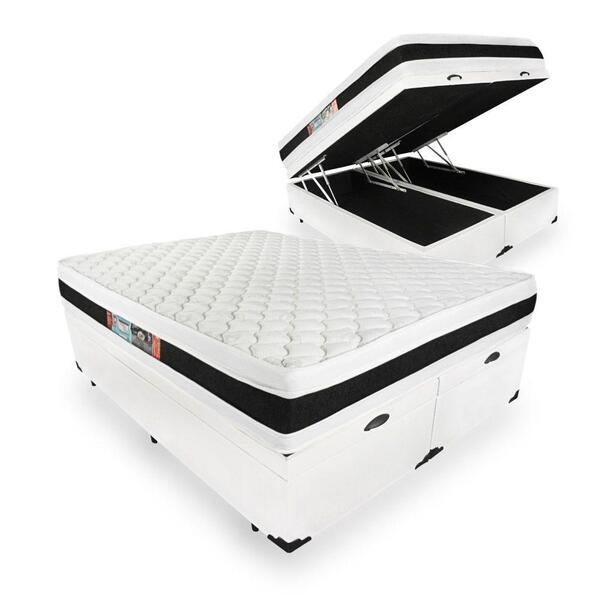 Cama Box Baú Super King Preta + Colchão Espuma D45 - Castor -
