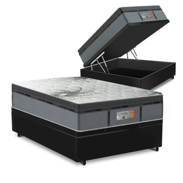 Cama Box Baú Viuva Preta + Colchão De Molas Ensacadas - Comfo