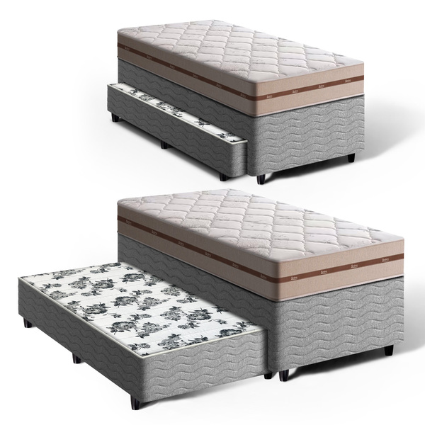 Cama Box Bicama + Colchão Anjos De Molas Ensacadas Solteiro C