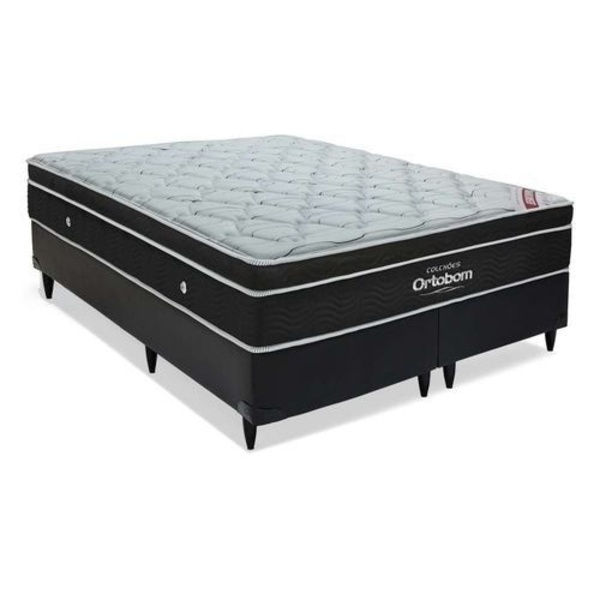 Cama Box Bipartido Casal + Colchão Ortobom Elegant Molas Supe