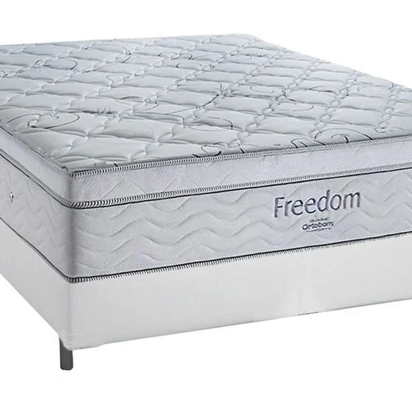 Cama Box Casal + Colchão Ortobom De Molas Freedom 66x138x188