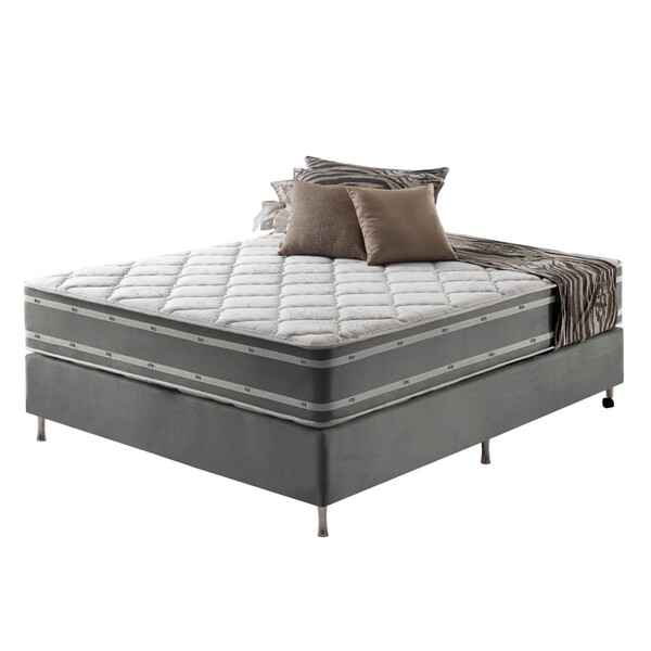 Cama Box Casal Cinza + Colchão Ortopédico Espuma D33 Dupla Fa