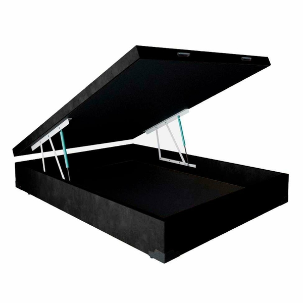 Cama Box Casal Com Baú Pistão A Gás Suede Preto