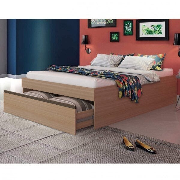 Cama Box Casal Com Gavetao Móveis Castro Nogueira Champanhe