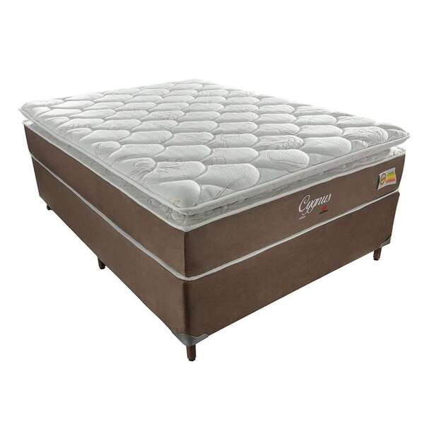 Cama Box Casal Cygnus Com Colchão Casal Molas Ensacadas Bege
