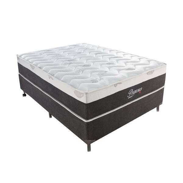 Cama Box Casal Pegasus Com Colchão Casal Molas Ensacadas Cinz