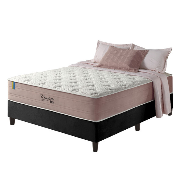 Cama Box Casal Preto + Colchão Molas Ensacadas Visco Gel Char