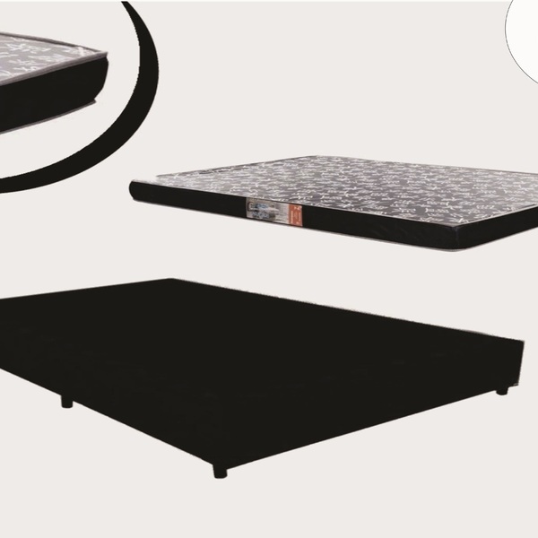 Cama Box Casal Suede Preta  + Colchão Sleep Espuma 16 Cm (1,3