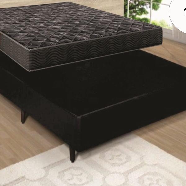 Cama Box Casal Suede Preta  + Colchão Sleep Espuma 16 Cm (1,3