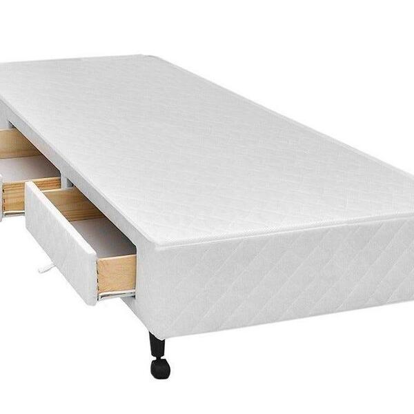 Cama Box Castor Solteiro Poli Branco Com 2 Gavetas 96x203x27cm
